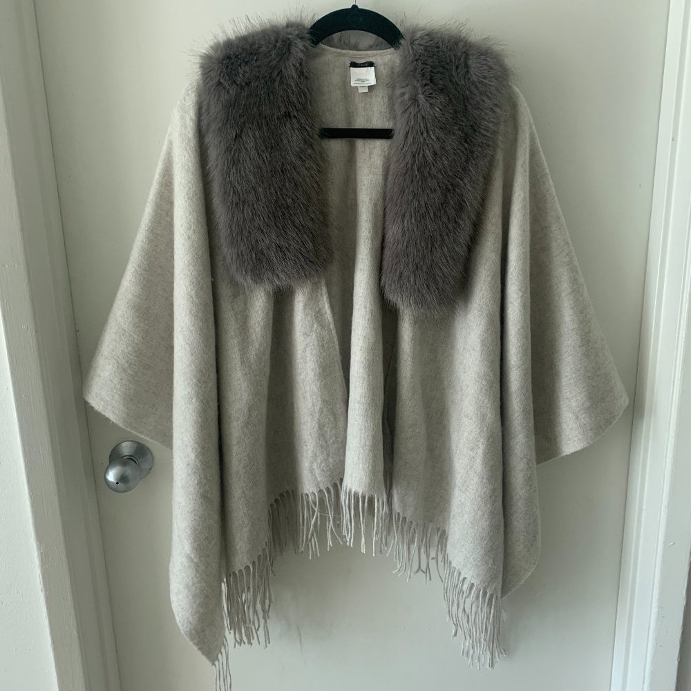 J Crew Wool Cape Scarf with Faux Fur